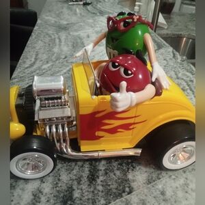 Vintage M&M's Green and Red Hot Rod Candy Dispenser